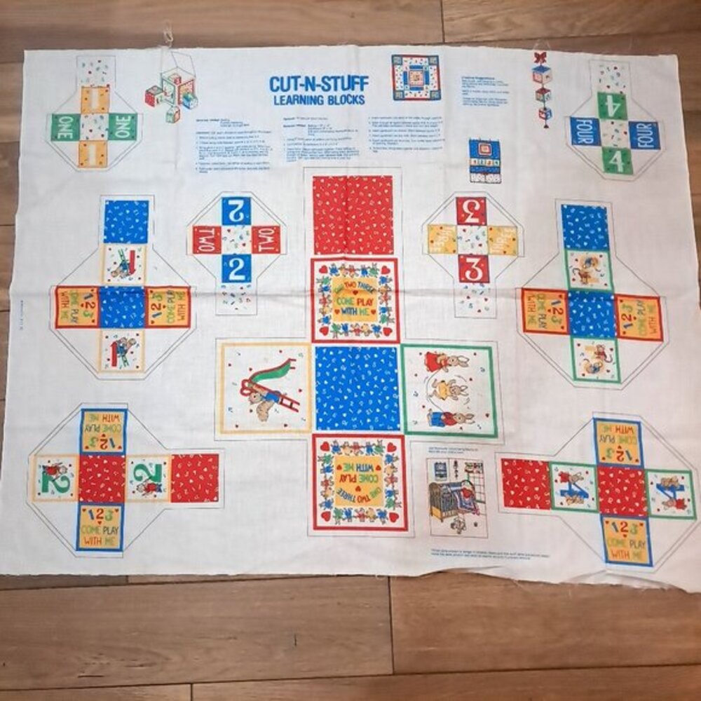 Vintage Wamsutta Craft Fabric Panel Cut-N-Stuff Learning Blocks baby primary‎